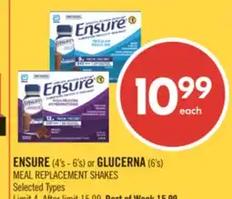 Shoppers Drug Mart ENSURE (4's - 6's) or GLUCERNA (6's) MEAL REPLACEMENT SHAKES offer