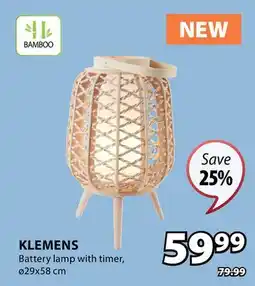 JYSK KLEMENS Battery lamp with timer offer