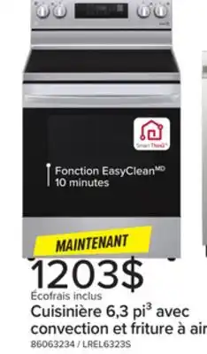 Leon's Cuisinière électrique 6,3 pi³ ThinQ avec friture à air et convection par ventilateur acier inoxydable LREL6323S LG offer