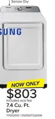 Leon's Samsung White Electric Dryer with Sensor Dry (7.4 Cu.Ft) - DVE50T5205W/AC offer