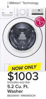 Leon's LG White Front Load Washer with 6Motion Technology (5.2 Cu.Ft) - WM3400CW offer