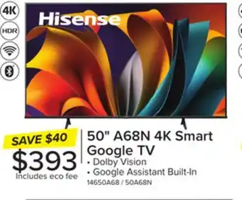 Leon's Hisense 50 4K Smart Google AI Upscaler LED TV - 50A68N offer