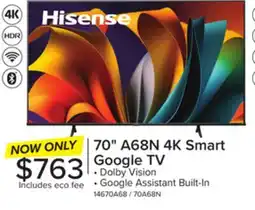 Leon's Hisense 70 4K Smart Google AI Upscaler LED TV - 70A68N offer
