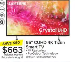 Leon's Samsung 55 4K Tizen Smart CUHD TV - UN55DU7100FXZC offer