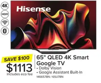 Leon's Hisense 65 4K Smart Mini-LED MR480 QLED TV - 65U78N offer
