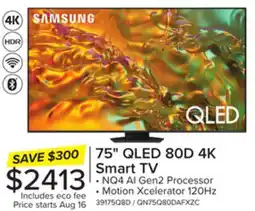 Leon's Samsung 75 4K Tizen Smart QLED TV - QN75Q80DAFXZC offer