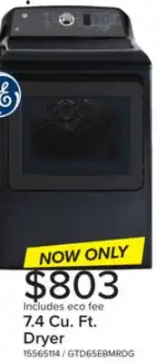 Leon's GE Diamond Grey Electric Dryer (7.4 Cu. Ft.) - GTD65EBMRDG offer