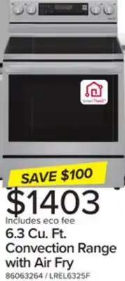 Leon's LG Smudge Resistant Stainless Steel 6.3 cu ft. Electric ThinQ InstaView Range with Air Fry and True Convection- LREL6325F offer