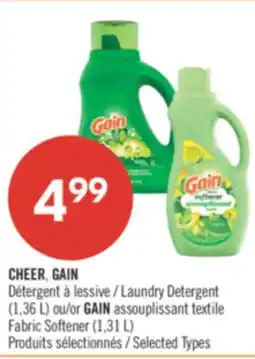 Pharmaprix CHEER, GAIN Laundry Detergent (1,36 L) or GAIN Fabric Softener (1,31 L) offer