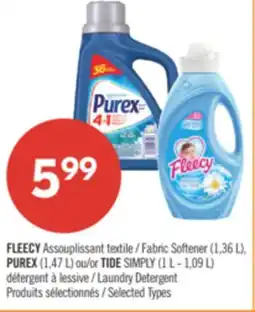 Pharmaprix FLEECY Fabric Softener (1,36 L), PUREX (1,47 L) or TIDE SIMPLY (1 L - 1,09 L) Laundry Detergent offer