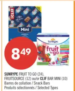 Pharmaprix SUNRYPE FRUIT TO GO (24), FRUITSOURCE (12) or CLIF BAR MINI (10) Snack Bars offer