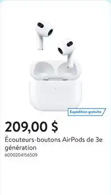 Walmart Écouteurs-boutons AirPods de 3e génération offer