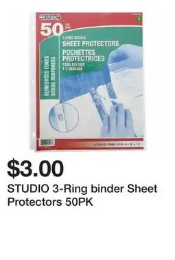Dollarama STUDIO 3-Ring binder Sheet Protectors 50PK offer
