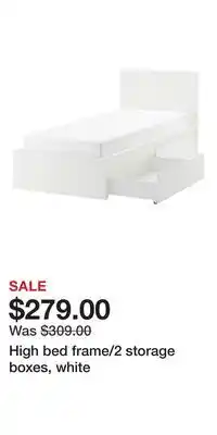 IKEA High bed frame/2 storage boxes, white offer