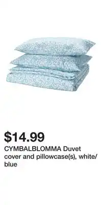 IKEA CYMBALBLOMMA Duvet cover and pillowcase(s), white/blue offer