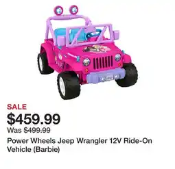TSC Stores Power Wheels Jeep Wrangler 12V Ride-On Vehicle (Barbie) offer