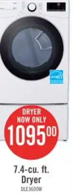 The Brick LG 7.4 Cu. Ft. Smart Electric Dryer - White - Stackable - DLE3600W offer