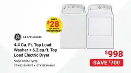 Visions Electronics GE 4.4 Cu. Ft. Top Load Washer + 6.2 cu.ft. Top Load Electric Dryer offer