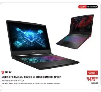 Canex MSI 15.6 KATANA I7-13620H RTX4060 GAMING LAPTOP offer