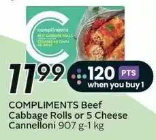 Sobeys COMPLIMENTS Beef Cabbage Rolls or 5 Cheese Cannelloni offer