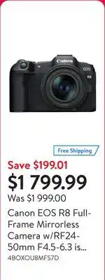 Walmart Canon EOS R8 Full-Frame Mirrorless Camera w/RF24-50mm F4.5-6.3 is STM Lens, 24.2 MP, 4K Video, DIGIC X Image Processor, Subje offer