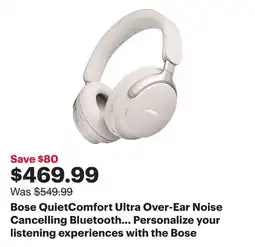 Best Buy Bose QuietComfort Ultra Over-Ear Noise Cancelling Bluetooth Headphones - White Smoke offer