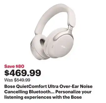 Best Buy Bose QuietComfort Ultra Over-Ear Noise Cancelling Bluetooth Headphones - White Smoke offer