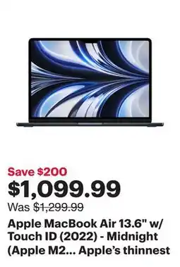 Best Buy Apple MacBook Air 13.6 w/ Touch ID (2022) - Midnight (Apple M2 Chip / 256GB SSD / 8GB RAM) - English offer