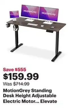 Best Buy MotionGrey Standing Desk Height Adjustable Electric Motor Sit-to-Stand Desk Computer for Home and Office - Black Frame (55x24 offer
