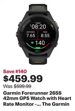 Best Buy Garmin Forerunner 265S 42mm GPS Watch with Heart Rate Monitor - Black/Amp Yellow offer