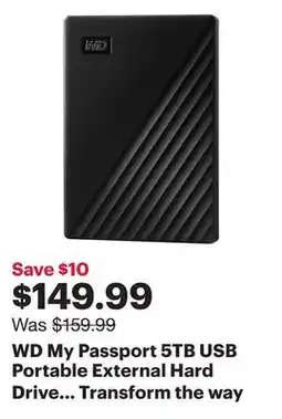 Best Buy WD My Passport 5TB USB Portable External Hard Drive (WDBPKJ0050BBK-WESN) - Black offer
