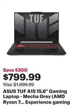 Best Buy ASUS TUF A15 15.6 Gaming Laptop - Mecha Grey (AMD Ryzen 7 6800HS/512GB SSD/8GB RAM/GeForce RTX 2050)- En offer