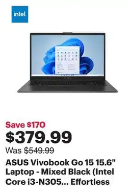 Best Buy ASUS Vivobook Go 15 15.6 Laptop - Mixed Black (Intel Core i3-N305 /256GB SSD/8GB RAM/Windows 11 Home) offer