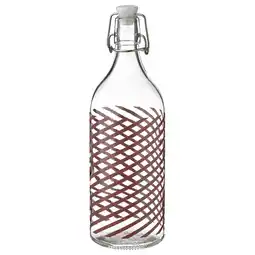 IKEA Korken Bottle with stopper, clear glass striped/gray-pink, 34 oz offer