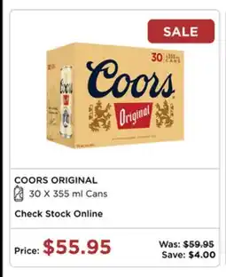 The Beer Store COORS ORIGINAL 30 X 355 ml Cans offer