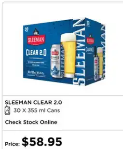 The Beer Store SLEEMAN CLEAR 2.0 30 X 355 ml Cans offer