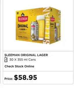 The Beer Store SLEEMAN ORIGINAL LAGER 30 X 355 ml Cans offer