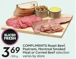 Sobeys COMPLIMENTS Roast Beef, Pastrami, Montreal Smoked Meat or Corned Beef offer