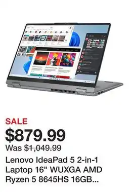 Newegg Lenovo IdeaPad 5 2-in-1 Laptop 16 WUXGA AMD Ryzen 5 8645HS 16GB 512GB SSD Windows 11 Home, 83DS0001CF offer