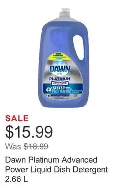 Costco Dawn Platinum Advanced Power Liquid Dish Detergent 2.66 L offer