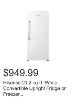 Costco Hisense 21.2 cu ft. White Convertible Upright Fridge or Freezer with Reversible Door offer