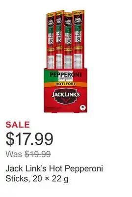 Costco Jack Link's Hot Pepperoni Sticks, 20 × 22 g offer