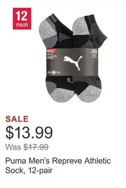 Costco Puma Men's Repreve Athletic Sock, 12-pair offer