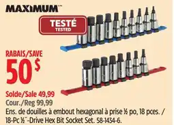 Canadian Tire MAXIMUM 18-Pc 1⁄2˝-Drive Hex Bit Socket Set offer