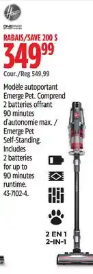 Canadian Tire HOOVER Emerge Pet Self-Standing. Includes 2 batteries for up to 90 minutes runtime offer
