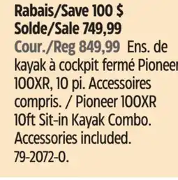Canadian Tire Pelican Pioneer 100XR 10ft Sit-in Kayak Combo offer