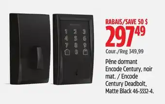 Canadian Tire Schlage Encode Century Deadbolt, Matte Black offer