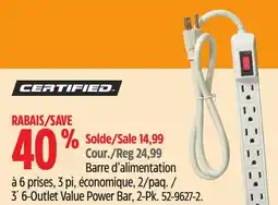 Canadian Tire Certified 3' 6-Outlet Value Power Bar, 2-Pk offer