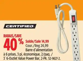 Canadian Tire Certified 3' 6-Outlet Value Power Bar, 2-Pk offer