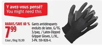Canadian Tire YARDWORKS Latex-Dipped Gripper Gloves, L/XL, 3-Pk offer